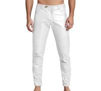 Generisch Pantalones de piel sintética para hombre, elásticos, de piel sintética, ajustados, ajustados, para moto, club nocturno, para hombre, pantalones de cuero, pantalones de motorista, Blanco, 36