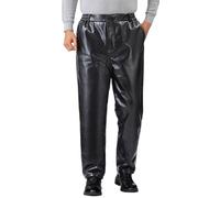 Generisch Pantalones de piel sintética para hombre, pantalones de trabajo, pierna recta, monocolor, impermeables, resistentes al viento, para hombre, de piel sintética, para motociclistas, discotecas