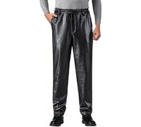 Generisch Pantalones de piel sintética para hombre, pantalones de trabajo, pierna recta, monocolor, impermeables, resistentes al viento, para hombre, de piel sintética, para motociclistas, discotecas