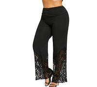 Generisch Pantalones de pierna ancha de encaje para mujer, leggings deportivos informales de talla grande, pantalones de mujer con pliegues en la cintura, pantalones de yoga, leggins para correr,