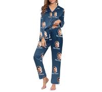 Generisch Pantalones de pijama para hombre L Conjunto de pantalones divertidos para hombres y mujeres parejas a juego unisex nombre personalizado albornoz hombre sin mangas, azul oscuro, M