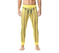 Generisch Pantalones de pijama para hombre, transparentes, respetuosos con la piel, transparentes, transpirables, aspecto mojado, malla, ropa interior, lencería, amarillo, S