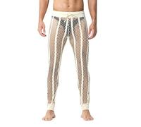 Generisch Pantalones de pijama para hombre, transparentes, respetuosos con la piel, transparentes, transpirables, aspecto mojado, malla, ropa interior, lencería, beige, L