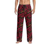 Generisch Pantalones de pijama para mujer, diseño de hojas de cannabis, elásticos, cintura elástica, pantalones de pijama, holgados, transpirables, con bolsillos y cordón, R rojo., L