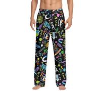 Generisch Pantalones de pijama para mujer, diseño de hojas de cannabis, elásticos, cintura elástica, pantalones de pijama, holgados, transpirables, con bolsillos y cordón, R negro., 5X-Large