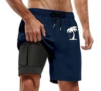 Generisch Pantalones de playa para hombre, verano, moda, estampado de coco, transpirable, ligero, secado rápido, natación, ocio, vacaciones, playa, bañador, cómodo, marine, XL