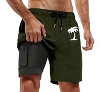Generisch Pantalones de playa para hombre, verano, moda, estampado de coco, transpirable, ligero, secado rápido, natación, ocio, vacaciones, playa, bañador, cómodo, Verde militar., XXL
