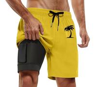 Generisch Pantalones de playa para hombre, verano, moda, estampado de coco, transpirable, ligero, secado rápido, natación, ocio, vacaciones, playa, bañador, cómodo, amarillo, M