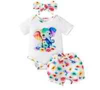 Generisch Pantalones de ropa de bebé para niñas, trajes de verano, pelele con mangas con volantes, pantalones cortos con estampado floral, diadema, suéter de Navidad, conjunto familiar, Blanco, 0-3