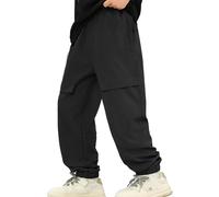 Generisch Pantalones de senderismo al aire libre para niños con forro polar forrado, pantalones cargo a prueba de viento para la nieve para niños jóvenes, Negro , 15-16 años