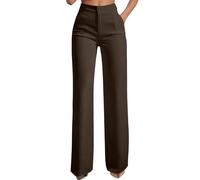 Generisch Pantalones de trabajo informales de corte recto con cintura fluida para mujer, cintura elástica cómoda para el día a día con elegante, café, M