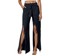 Generisch Pantalones de verano con hendiduras para mujer, laterales abiertos, pantalones de tela ligeros, elegantes muselinas, culottes, pantalones de cintura alta, aireados, pantalones de ocio para