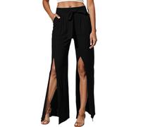 Generisch Pantalones de verano con hendiduras para mujer, laterales abiertos, pantalones de tela ligeros, elegantes muselinas, culottes, pantalones de cintura alta, aireados, pantalones de ocio para