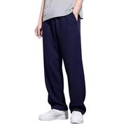 Generisch Pantalones de verano para hombre, de algodón, largos, deportivos, de verano, cómodos, transpirables, con cintura elástica, pantalones de chándal de un solo color, azul, XL