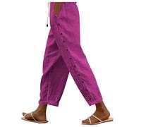 Generisch Pantalones de verano para mujer, ligeros, de lino, 7/8, pantalones blancos, aireados, pantalones de lino, elegantes, holgados, con cordón y bolsillos, A-hot rosa., L