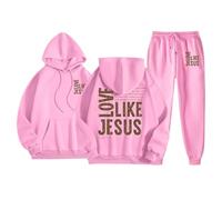 Generisch Pantalones de verano para mujer y mujer, conjuntos de ropa de dos piezas, sudadera, pantalones largos, pantalones de jogger, entrenamiento, chándal, Rosa., S