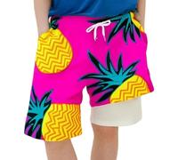 Generisch Pantalones de verano para niño de talla media con cintura elástica de cintura alta con estampado tropical integral y capa de doble capa para un ajuste relajado y holgado., Rosa intenso., 140