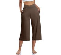 Generisch Pantalones de yoga de verano para mujer, pierna ancha, pantalones cortos de deporte, yoga, cintura alta, pantalones capri, entrenamientos, pantalones deportivos con bolsillos, pantalones de