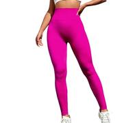 Generisch Pantalones de yoga elásticos elásticos elásticos para mujer de color sólido sin costuras de cadera de melocotón, Rosa intenso., XL