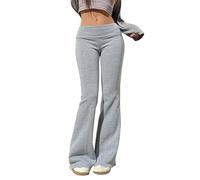 Generisch Pantalones de yoga para mujer, pantalones largos de deporte, Y2K, gimnasio, negro, cintura baja, fitness, opacos, de algodón, elásticos, gris, S