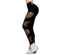 Generisch Pantalones deportivos de granadina de alta calidad con doble división para mujer, elásticos, con gran libertad de movimiento, diseño moderno, Negro , XL