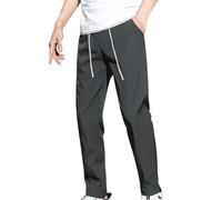 Generisch Pantalones deportivos de verano para hombre, largos, ajustables, con cordón, transpirables, de trekking, deportivos, de fitness, monocolor, cintura elástica, ropa de calle, gris oscuro, XL