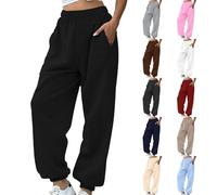 Generisch Pantalones deportivos largos de forro polar para mujer, pantalones de ocio, pantalones térmicos de algodón, con cordón, cómodos, con bolsillos, holgados, anchos, para correr, pantalones de