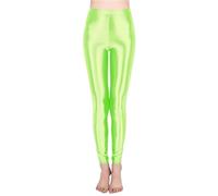 Generisch Pantalones elásticos para mujer, talla grande, cintura alta, leggings de entrenamiento, pantalones brillantes, medias de yoga para mujer, leggings metálicos para niños, verde, XL