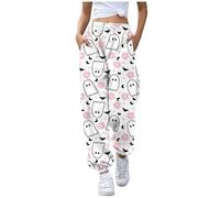 Generisch Pantalones grises para mujer, pantalones deportivos casuales para mujer con estampado de Halloween de cintura alta, cordones elásticos para invierno (1) pantalones para mujer, color negro
