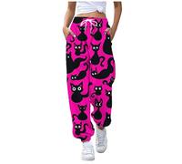 Generisch Pantalones grises para mujer, pantalones deportivos casuales para mujer con estampado de Halloween de cintura alta, cordones elásticos para invierno (1) pantalones para mujer, color negro