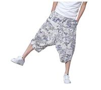 Generisch Pantalones harén para hombre con entrepierna profunda, pantalones de Aladin, transpirables, informales, bombachos, moda, pantalones deportivos estampados, ropa de calle, estilo japonés