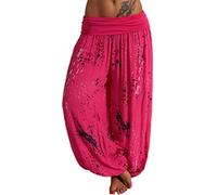 Generisch Pantalones harén para mujer, ligeros, bombachos, de Aladin, holgados, holgados, cómodos, informales, de verano, ajuste holgado, pantalones de verano, pantalones plisados, Rosa caliente, M