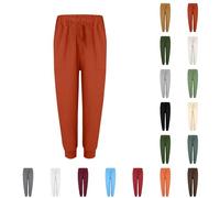 Generisch Pantalones largos de lino para mujer, 7/8, de lino, monocolor, holgados, anchos, informales, ajustados, para correr, transpirables, con bolsillos, cómodos pantalones de deporte, verde, XXXL