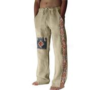 Generisch Pantalones largos de verano para hombre, pantalones de playa de estilo étnico, informales, pantalones de verano con cordón de pierna recta, actividades al aire libre, vacaciones, pantalones