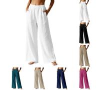 Generisch Pantalones largos informales para mujer, pantalones de verano holgados para el tiempo libre, para uso diario, pierna ancha, pantalones de trabajo para oficina, negocios, playa, verano