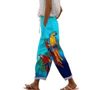 Generisch Pantalones largos para mujer, ligeros, transpirables, holgados, cómodos, de playa, pantalones altos de lino para días cálidos con pierna ancha, cintura elástica de fibra natural de alta