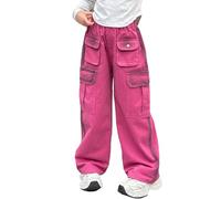 Generisch Pantalones Niñas Pantalones Niños Pantalones Chica Chica Moda con Bolsillos Pantalones Cargo Color sólido Ropa de calle para 8 14 años, Rosa., 12-13 años