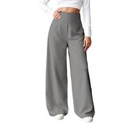 Generisch Pantalones Palazzo de cintura alta con pierna ancha, longitud hasta el suelo, para mujer, material elástico suave para negocios, informal, versátil, portátil, gris, L