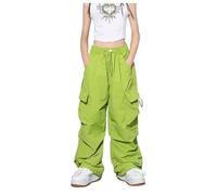 Generisch Pantalones para niñas casuales cintura alta cordón ajuste holgado bolsillos grandes pantalones de chándal cargo para niños pantalones niñas 140 ancho