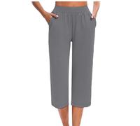 Generisch Pantalones Pirata para Mujer de Verano, Pierna Ancha, Holgados, Ligeros, 3/4 Harén para Ocio