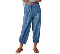 Generisch Pantalones piratas para mujer, cintura alta, cordón, pantalones capri con bolsillos, pierna ancha, pantalones cortos para mujer, marine, 5XL