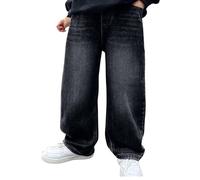 Generisch Pantalones vaqueros con cintura elástica, pantalones vaqueros holgados para la moda informal y cotidiana en primavera, Negro , 4-5 años
