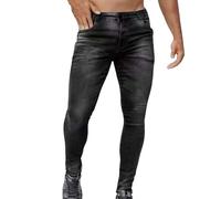 Generisch Pantalones vaqueros de cintura alta para hombre, ajustados, elásticos, ajustados, pantalones de mezclilla, modernos, para moto, ropa urbana, pantalones vaqueros para hombre, uso diario, ocio