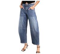 Generisch Pantalones vaqueros de moda para mujer con pierna barril de cintura media para un novio informal, BU1, S