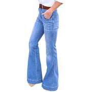 Generisch Pantalones vaqueros de pierna ancha para mujer, pantalones vaqueros de pierna ancha, con bolsillos, holgados, holgados, cintura alta, informales, elásticos, informales, informales, elásticos