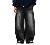 Generisch Pantalones vaqueros de trabajo para el tiempo libre con bolsillos prácticos, pantalones rectos cómodos y duraderos para hombre, Negro , M