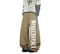 Generisch Pantalones vaqueros holgados para hombre con estampado, pantalones deportivos informales, cómodos, pierna ancha, pantalones de ocio Y2K, cintura elástica, ropa de calle, caqui, 3XL
