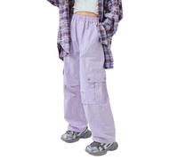 Generisch Pantalones vaqueros holgados para niñas y niñas, moda con bolsillos, pantalones cargo de color sólido, ropa de calle para 4 14 años, morado, 8-10 años
