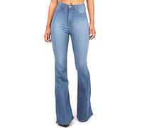 Generisch Pantalones vaqueros pantalones vaqueros pantalones de poliéster con botón de cintura chaleco diario mujer negro, azul claro, XL