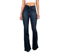 Generisch Pantalones vaqueros pantalones vaqueros pantalones de poliéster con botón de cintura chaleco diario mujer negro, azul oscuro, M